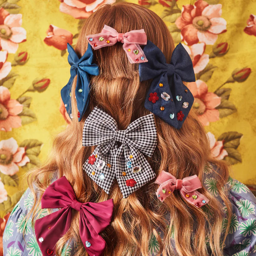 Stych - Oversized Bow Gem Hair Clip Chambray Blue - Grace and Fox