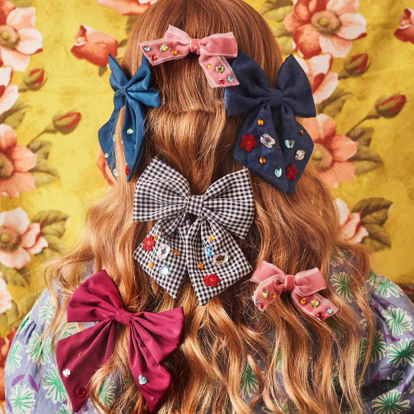 Stych - Oversized Bow Gem Hair Clip Gingham - Grace and Fox