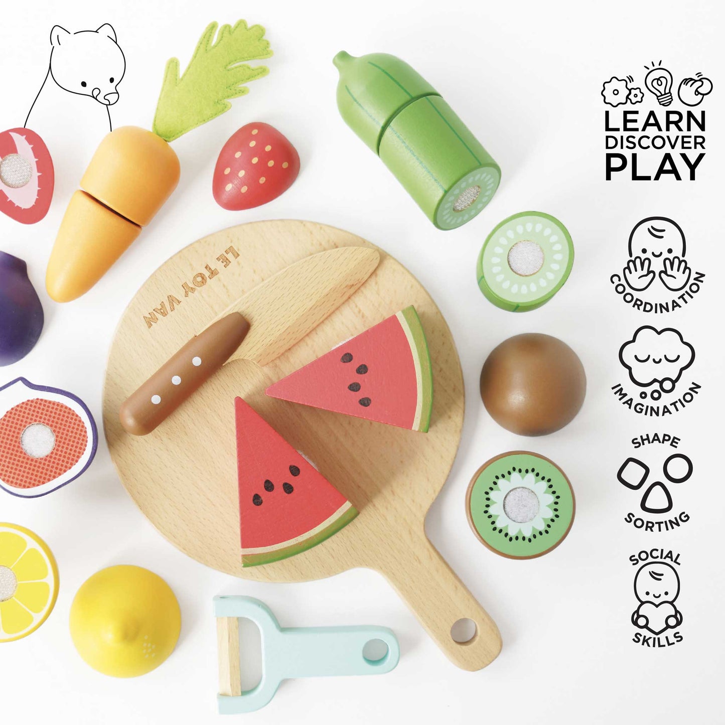 Le Toy Van Wooden Chopping Board & Sliceable Play Food - Grace and Fox