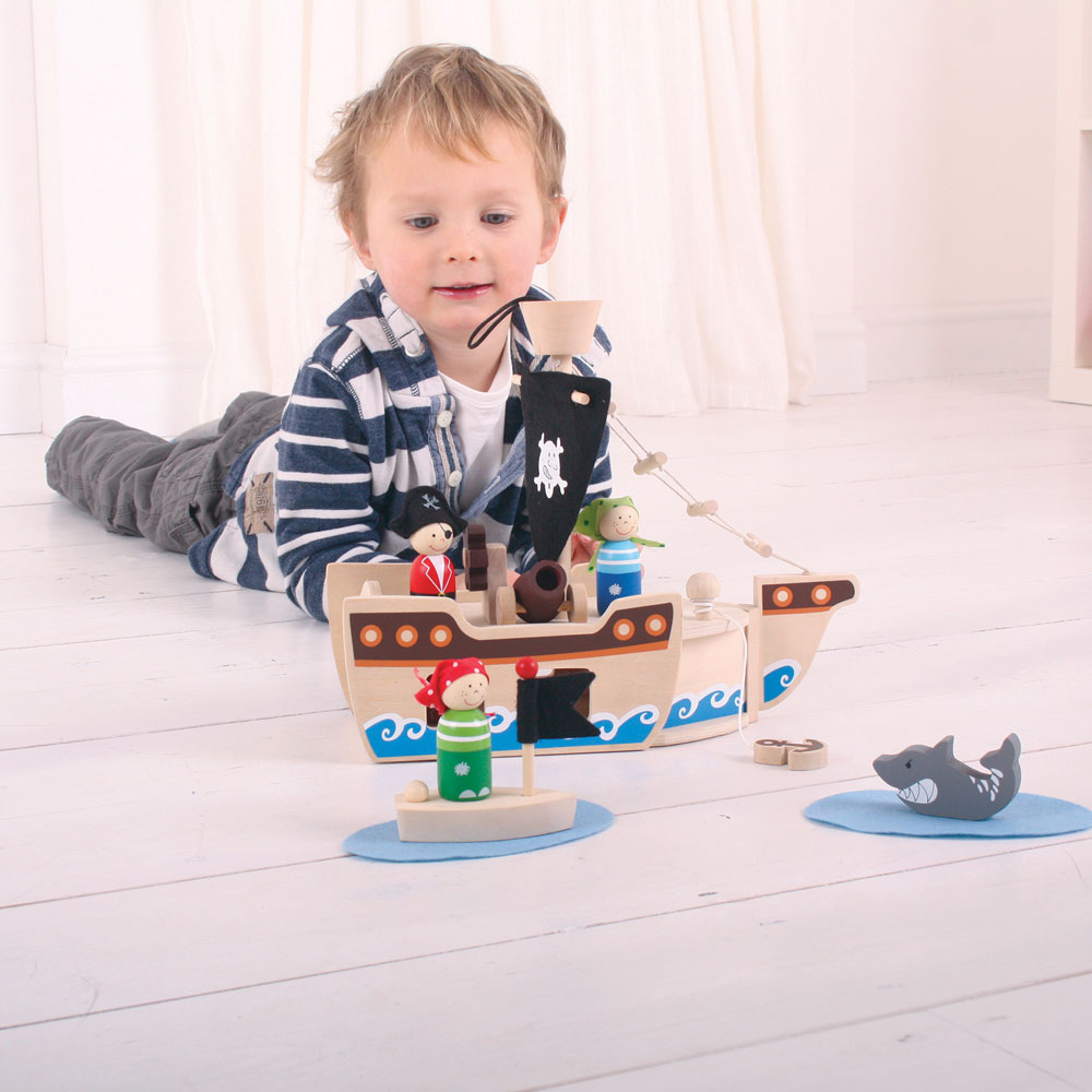 Bigjigs Wooden Mini Pirate Ship Playset - Grace and Fox