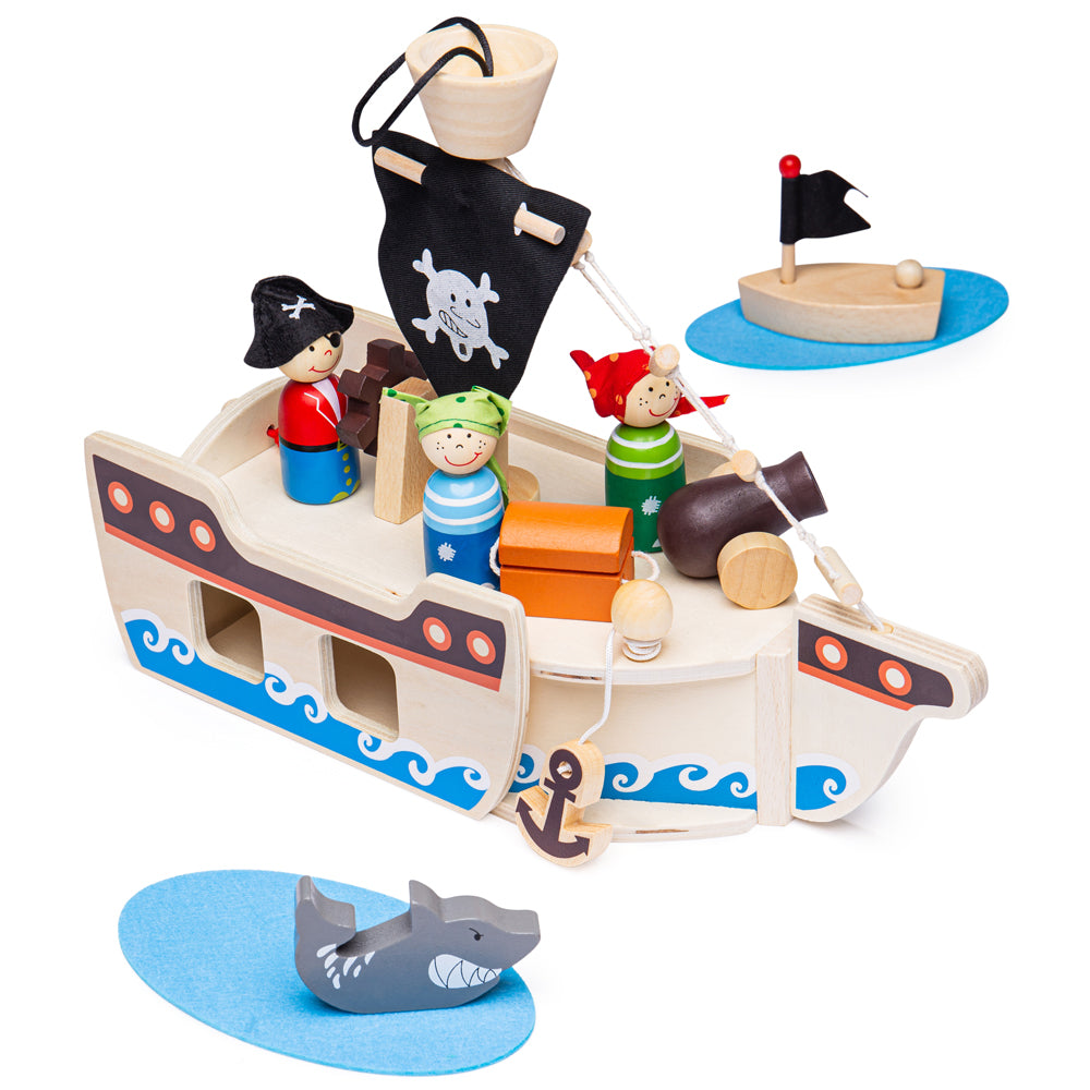 Bigjigs Wooden Mini Pirate Ship Playset - Grace and Fox