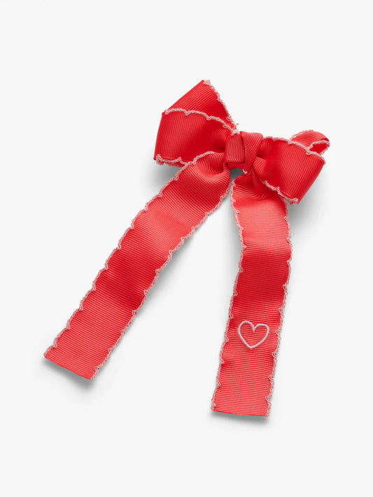 Stych - Long Bow Embroidered Hair Clip - Red - Grace and Fox