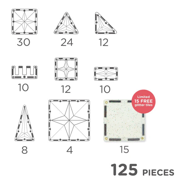 Cleverclixx Inventive Pack Intense Limited Edition – 125-Piece Magnetic Tile Building Set - Grace and Fox