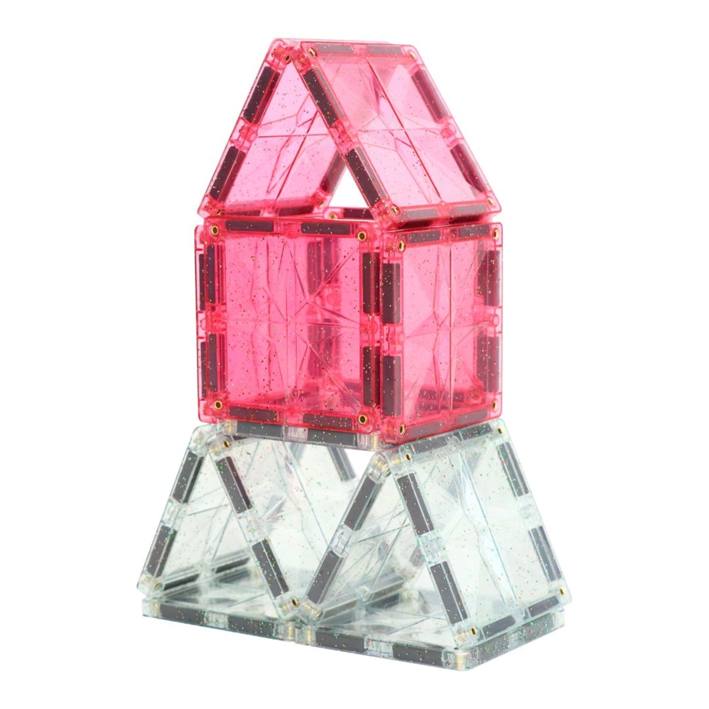 Cleverclixx Glitter Tiles Pack – 16-Piece Transparent Pink Magnetic Building Set - Grace and Fox