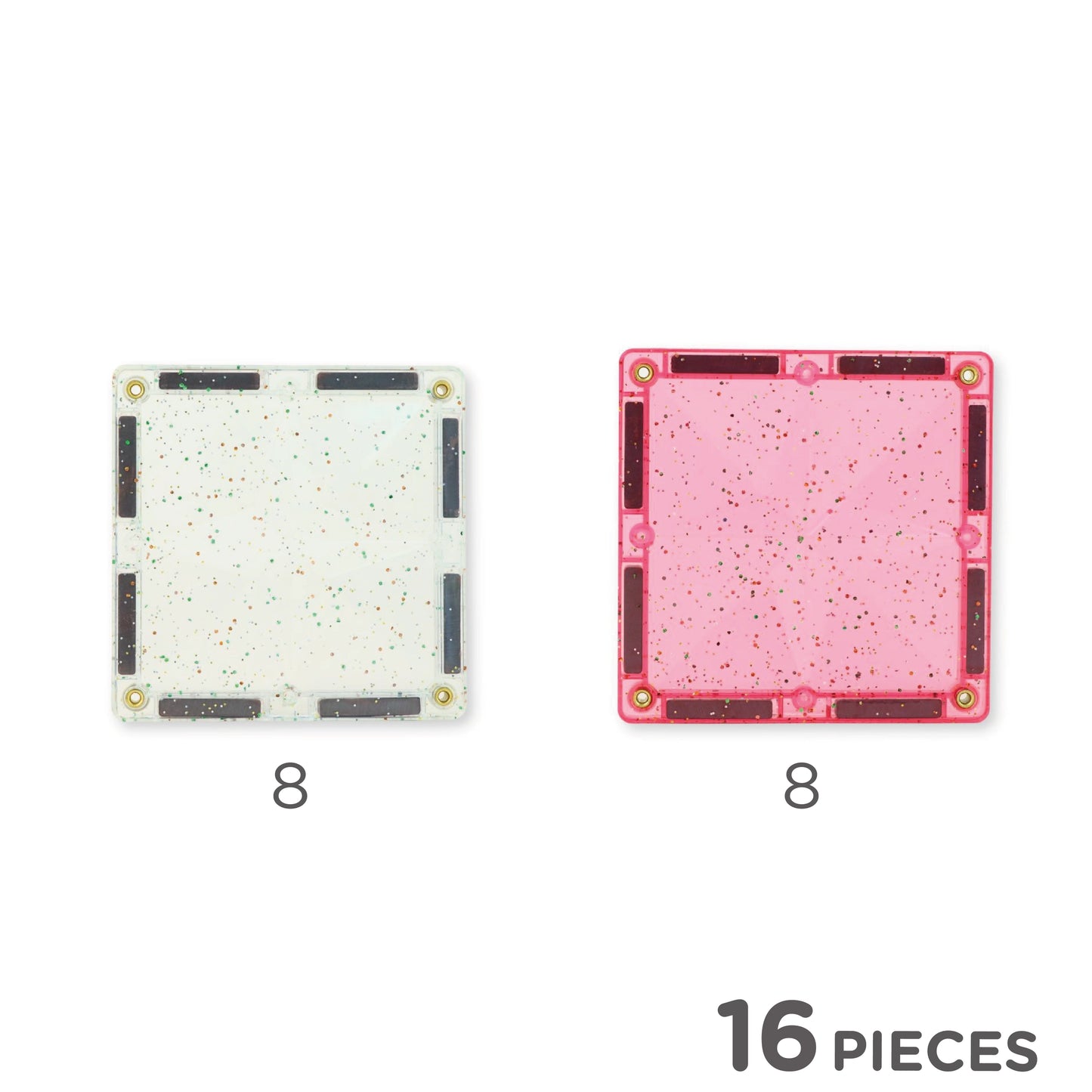 Cleverclixx Glitter Tiles Pack – 16-Piece Transparent Pink Magnetic Building Set - Grace and Fox