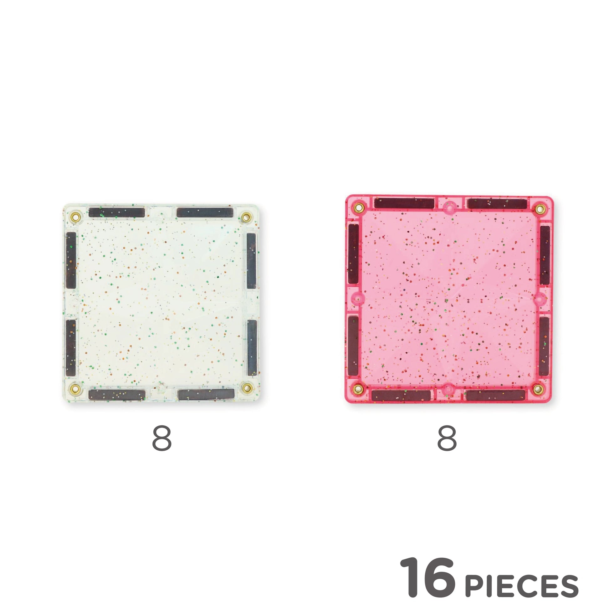 Cleverclixx Glitter Tiles Pack – 16-Piece Transparent Pink Magnetic Building Set - Grace and Fox