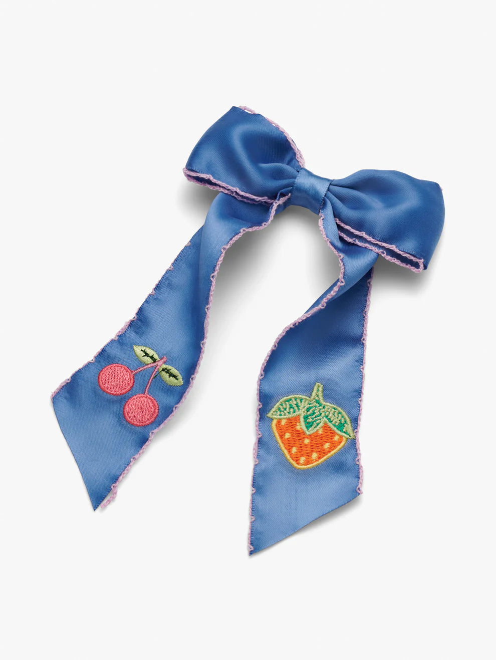 Stych - Long Bow Statement Embroidered Hair Clip - Blue - Grace and Fox