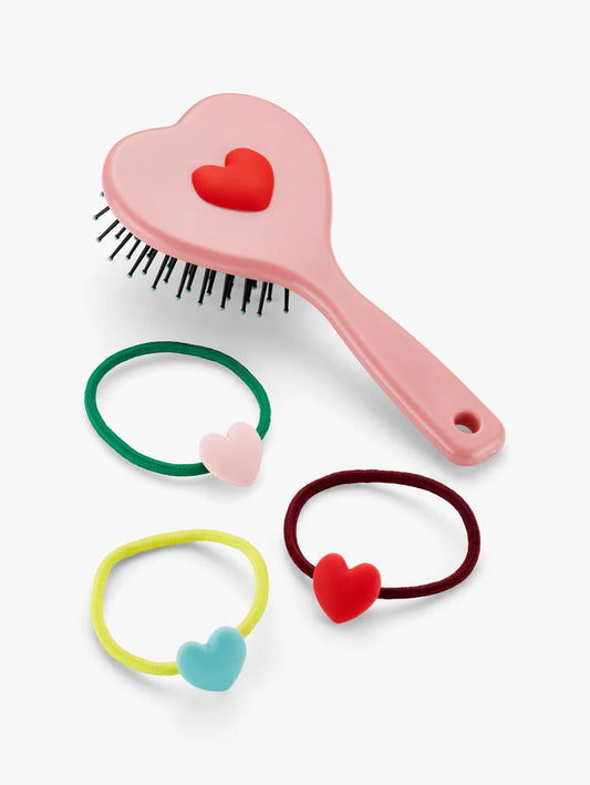 Stych - Heart Hairbrush and Hairbands Pink - Grace and Fox