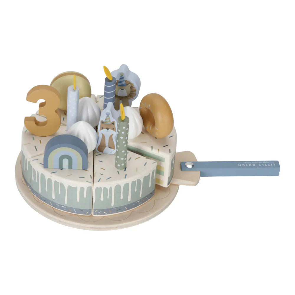 Little Dutch Wooden birthday cake FSC - blue - Grace and Fox
