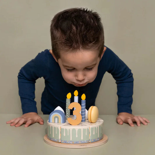 Little Dutch Wooden birthday cake FSC - blue - Grace and Fox