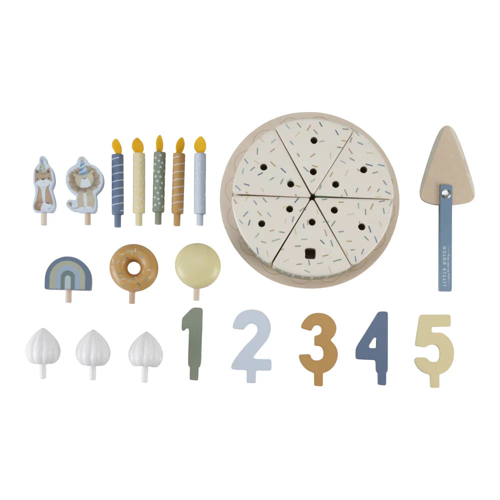 Little Dutch Wooden birthday cake FSC - blue - Grace and Fox