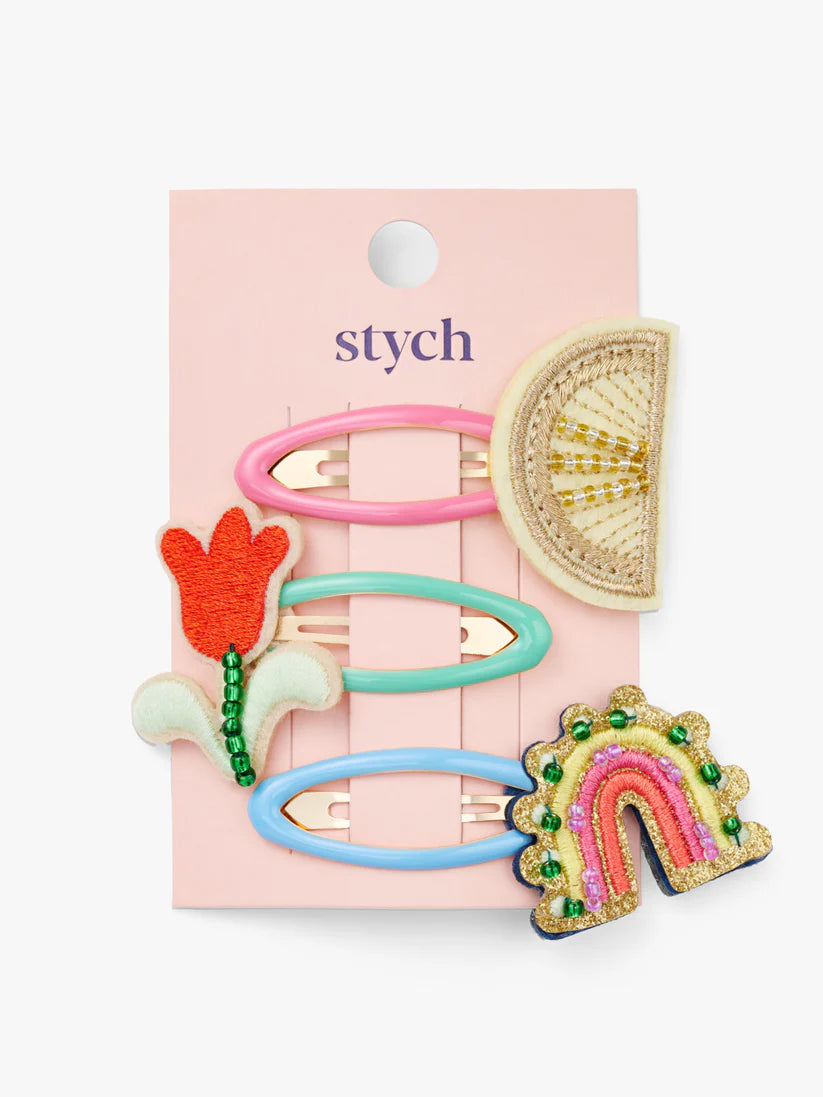 Stych - Lemon and Rainbow Beaded Hair Clips - Grace and Fox