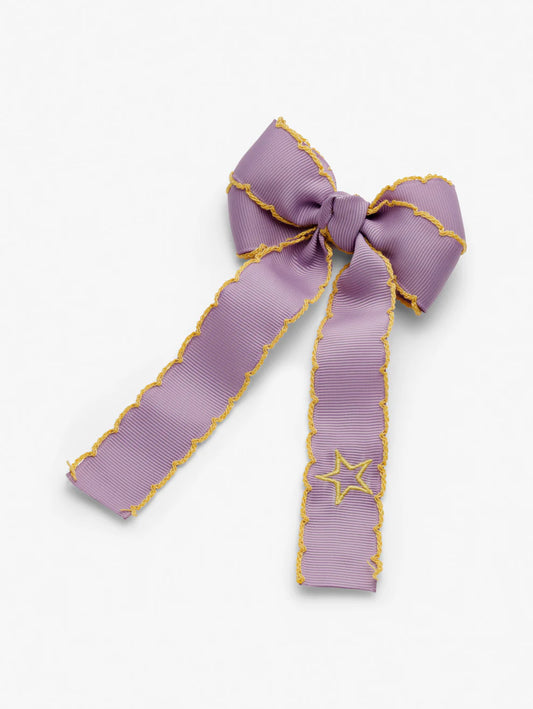 Stych - Long Bow Embroidered Hair Clip - Lilac - Grace and Fox