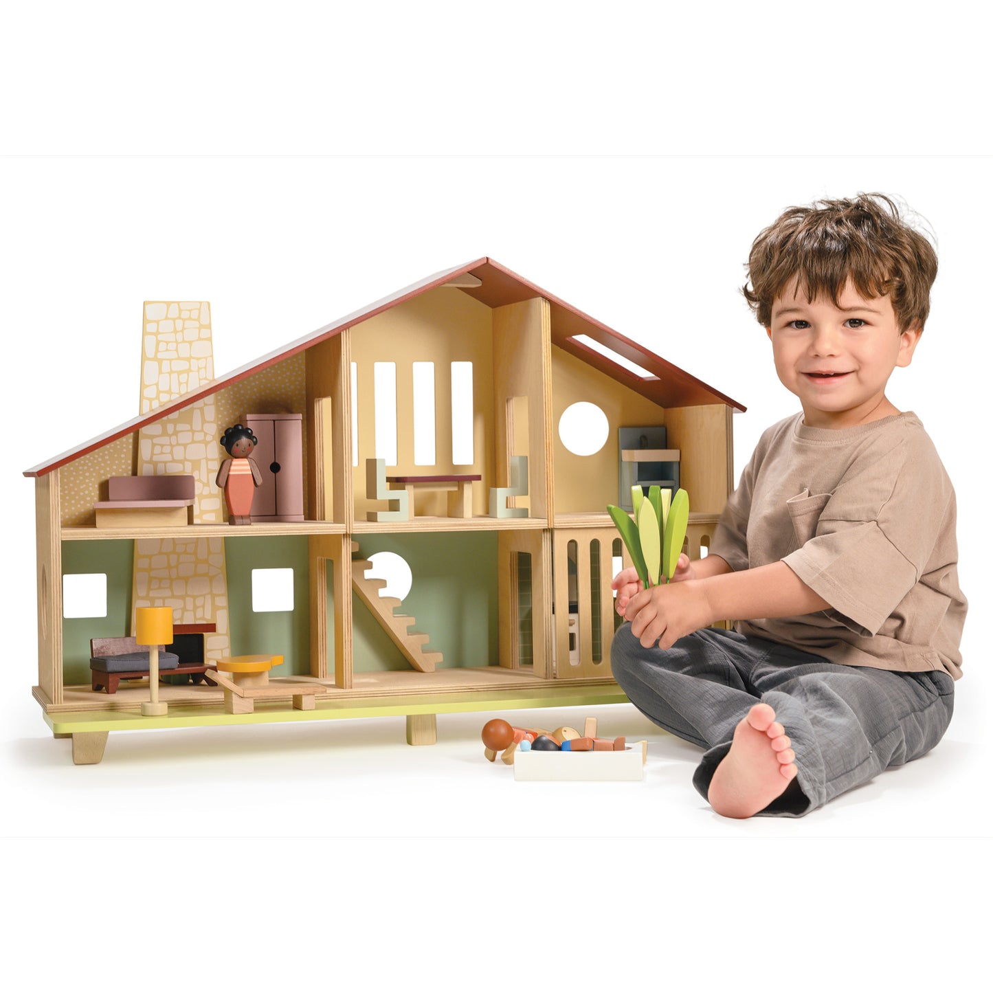 Mentari Cedar Chalet with Furniture – Wooden Retro Dolls House - Grace and Fox