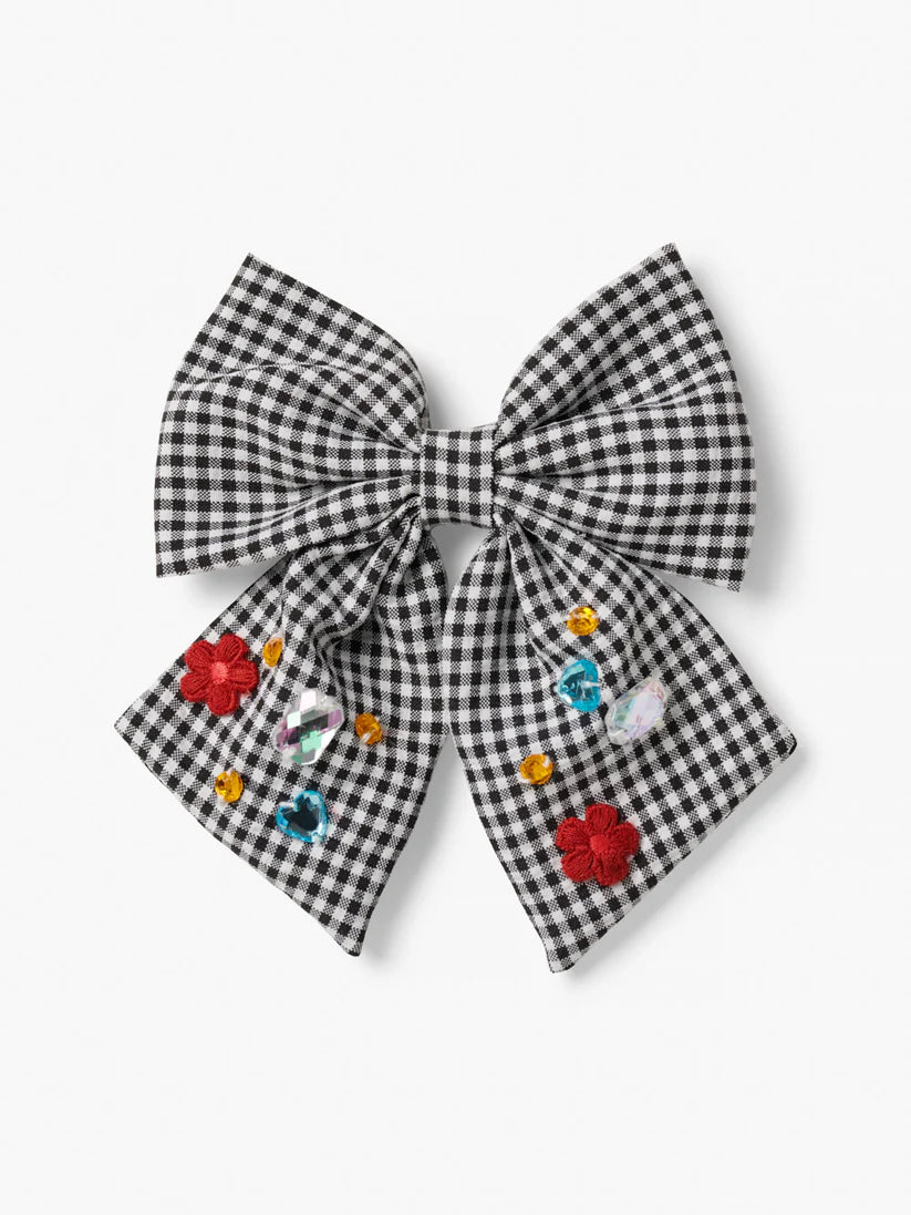 Stych - Oversized Bow Gem Hair Clip Gingham - Grace and Fox