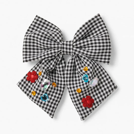 Stych - Oversized Bow Gem Hair Clip Gingham - Grace and Fox