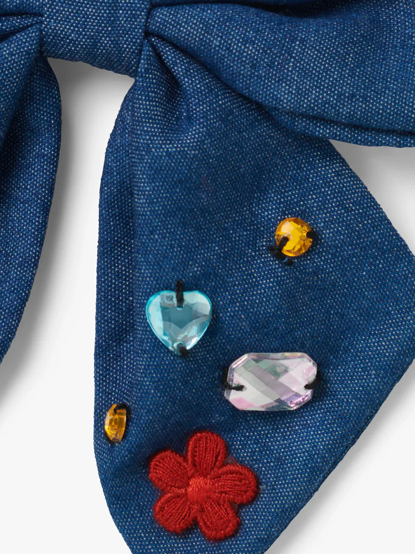 Stych - Oversized Bow Gem Hair Clip Chambray Blue - Grace and Fox