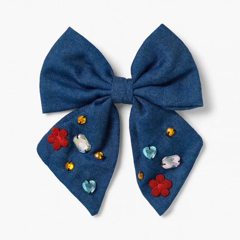 Stych - Oversized Bow Gem Hair Clip Chambray Blue - Grace and Fox