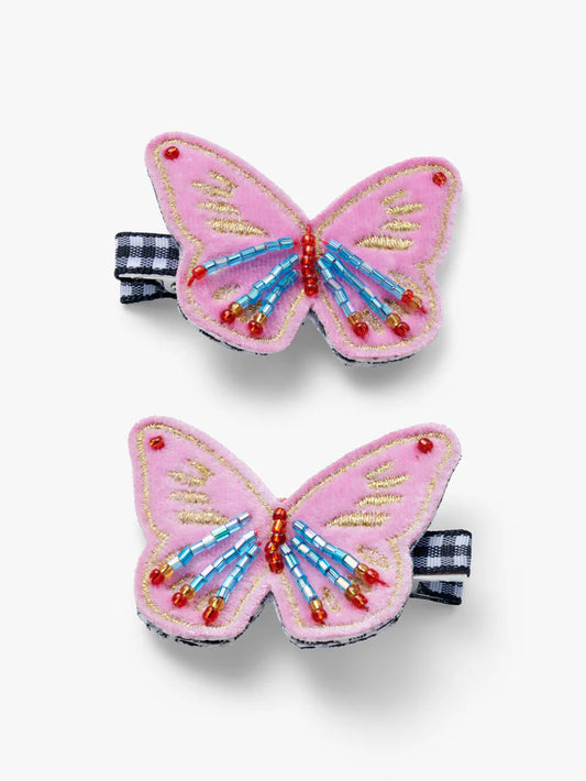 Stych - Pink Butterfly Beaded Hair Clips - Grace and Fox