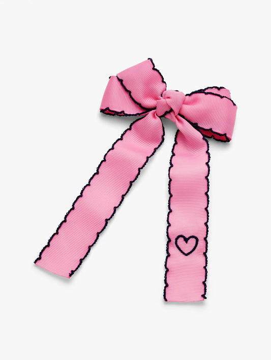 Stych - Long Bow Embroidered Hair Clip - Pink - Grace and Fox