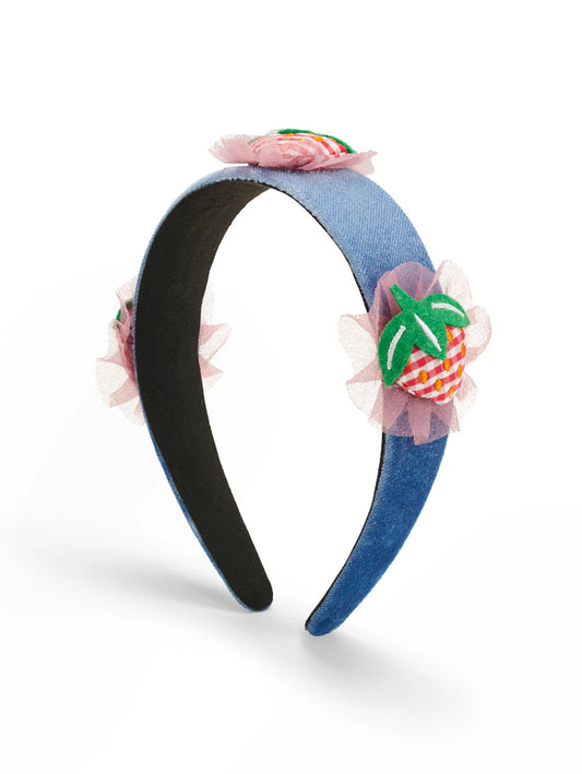 Stych - Strawberry Embroidered Tulle Patch Headband - Grace and Fox