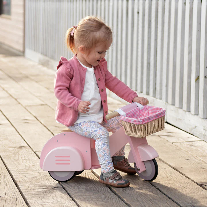 Tender Leaf Toys Wooden Delivery Scooter with Basket -Pink - Grace and Fox