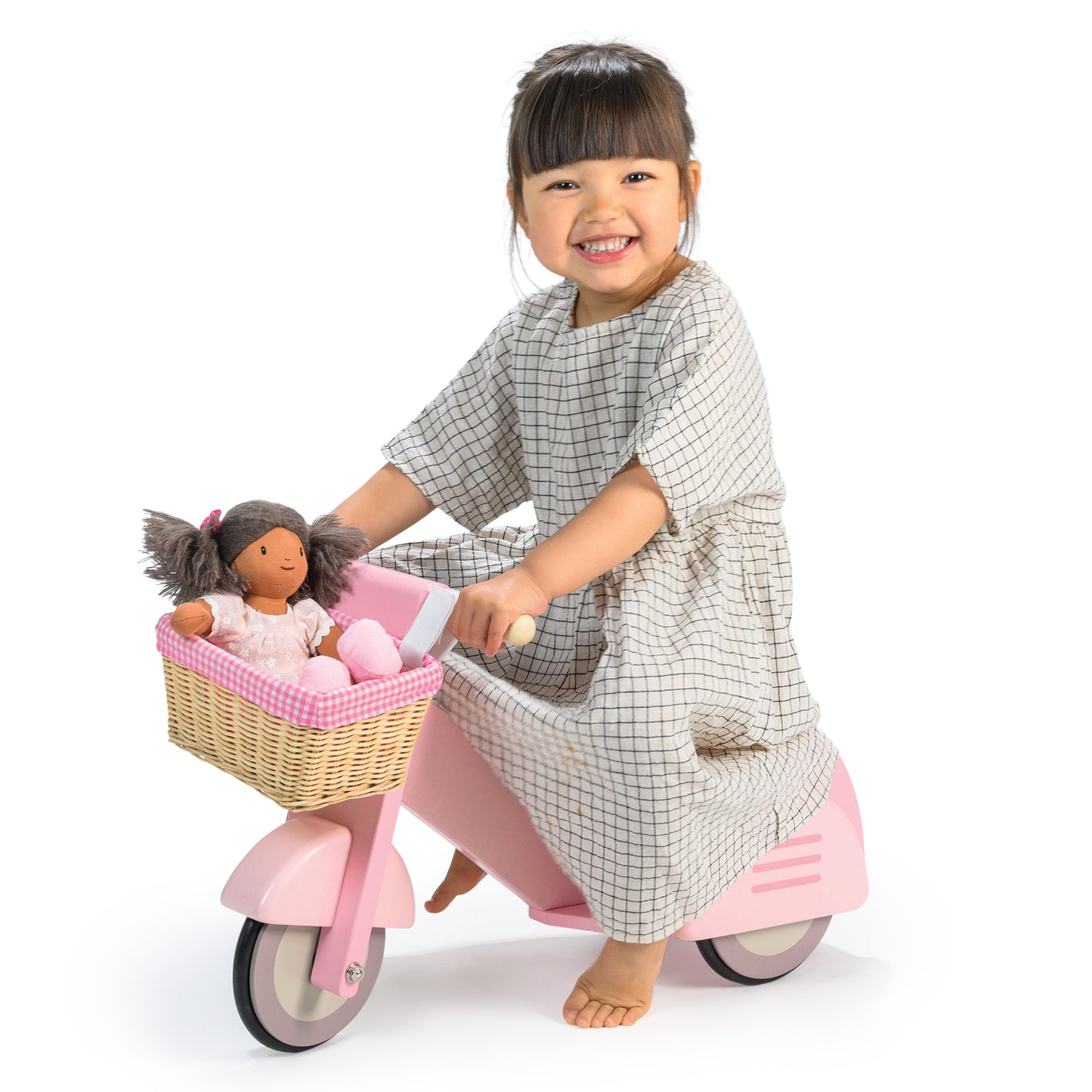 Tender Leaf Toys Wooden Delivery Scooter with Basket -Pink - Grace and Fox