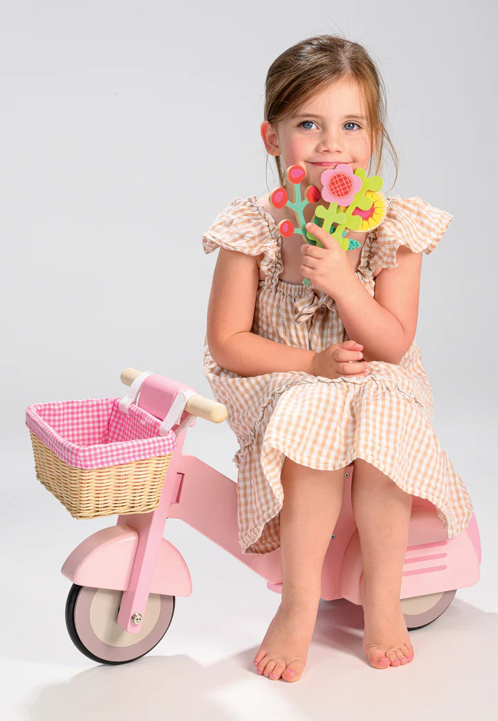Tender Leaf Toys Wooden Delivery Scooter with Basket -Pink - Grace and Fox