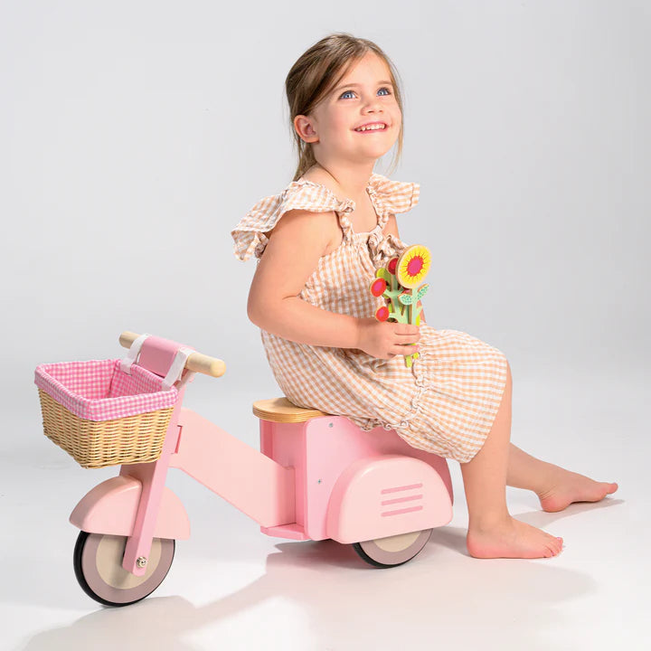 Tender Leaf Toys Wooden Delivery Scooter with Basket -Pink - Grace and Fox