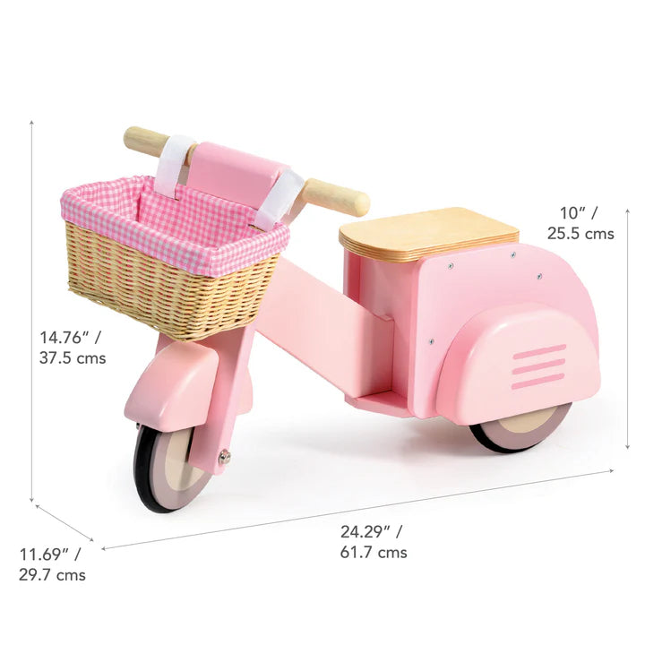 Tender Leaf Toys Wooden Delivery Scooter with Basket -Pink - Grace and Fox