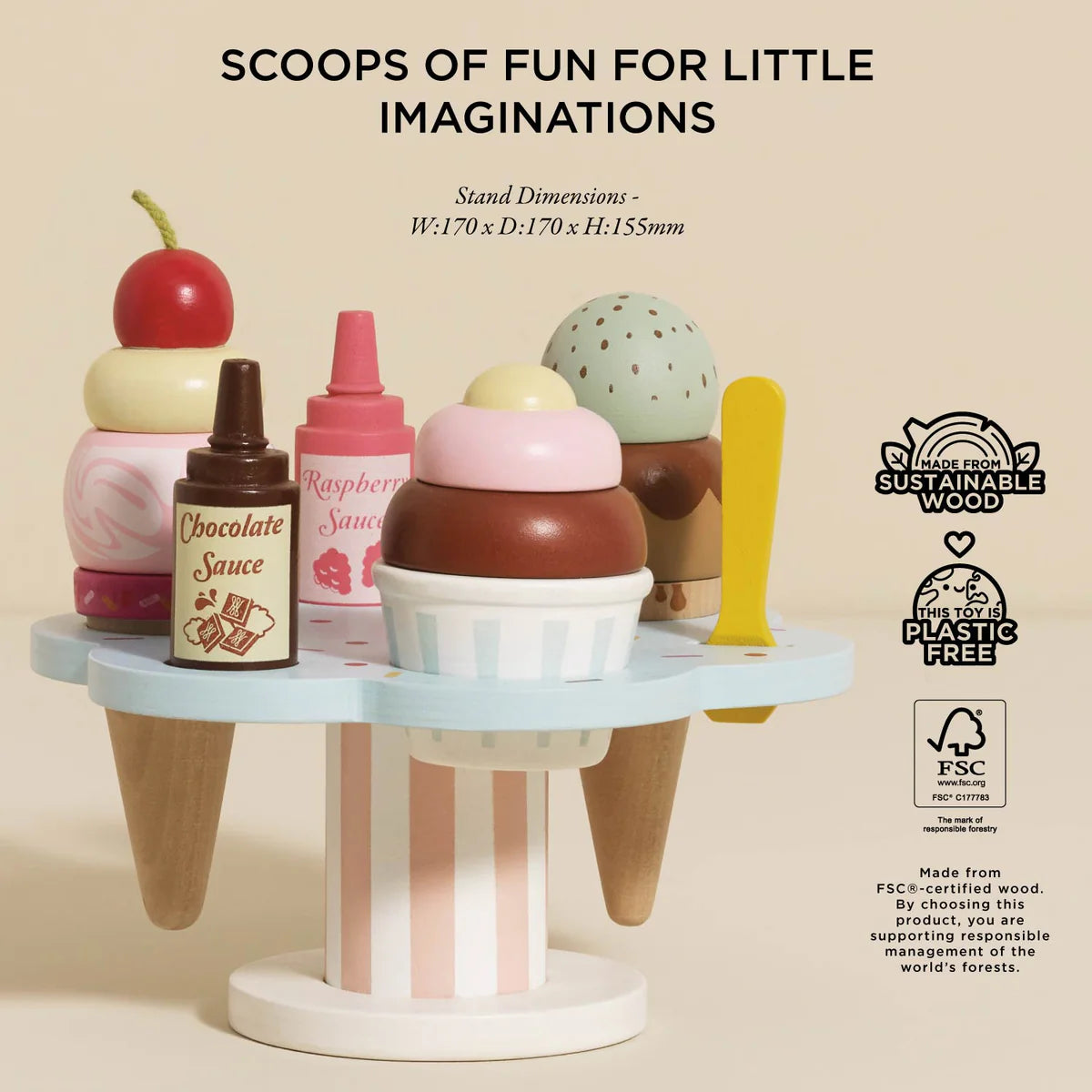 Le Toy Van Wooden Ice Cream Stand & Toppings - Grace and Fox