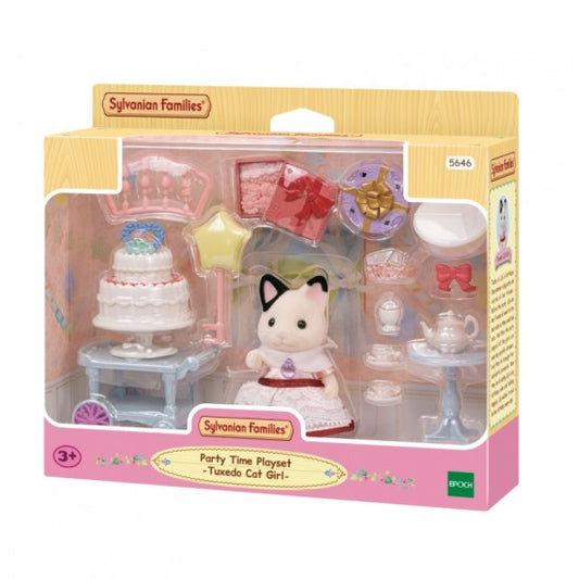 Sylvanian Families - Party Time Playset & Tuxedo Cat Girl - Grace and Fox