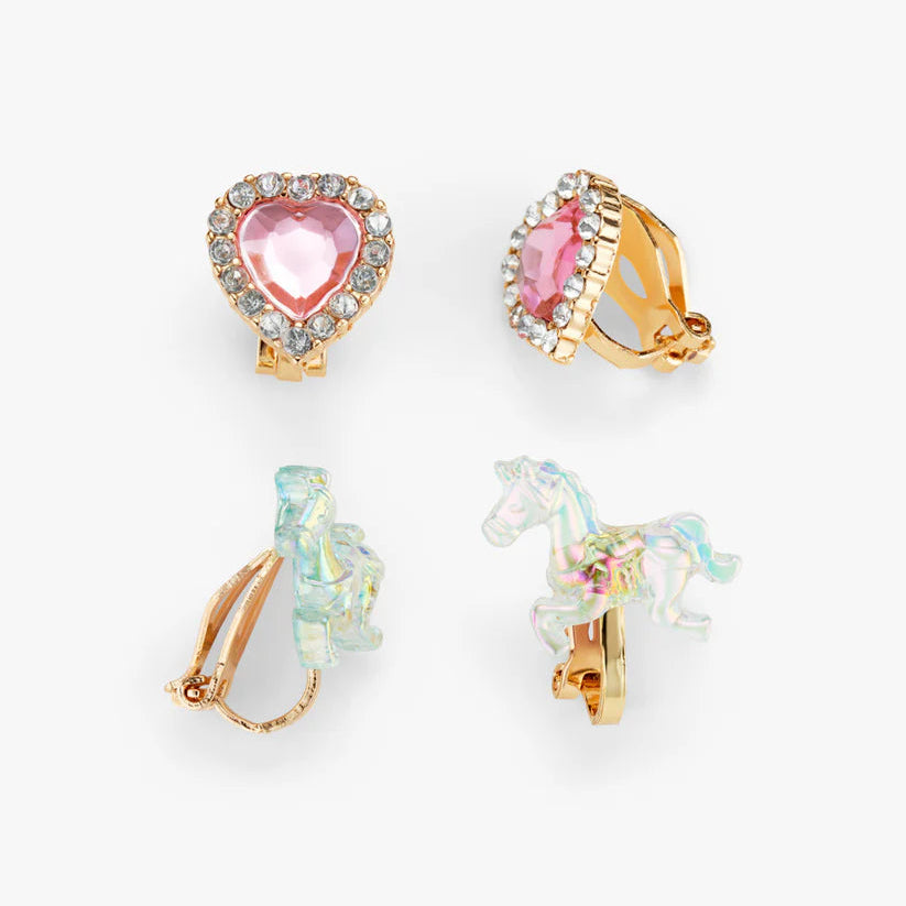 Stych - Clip-On Earrings 2 Pairs Unicorn & Heart Gift Box