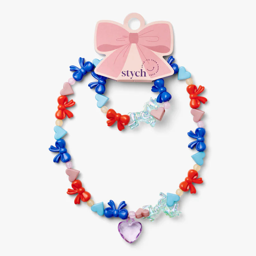 Stych - Unicorn and Bow Beaded Jewellery Set - Grace and Fox