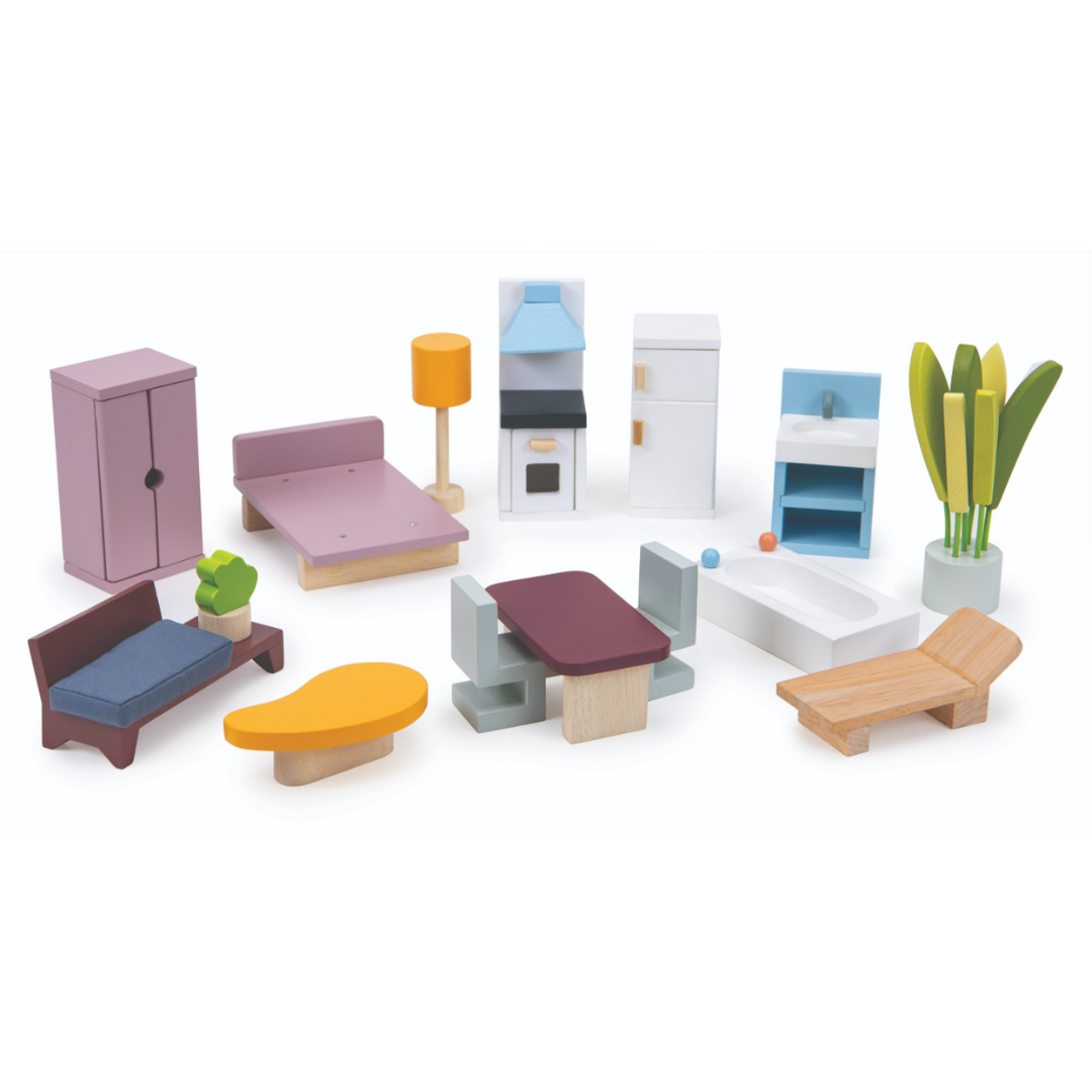 Mentari Cedar Chalet with Furniture – Wooden Retro Dolls House - Grace and Fox