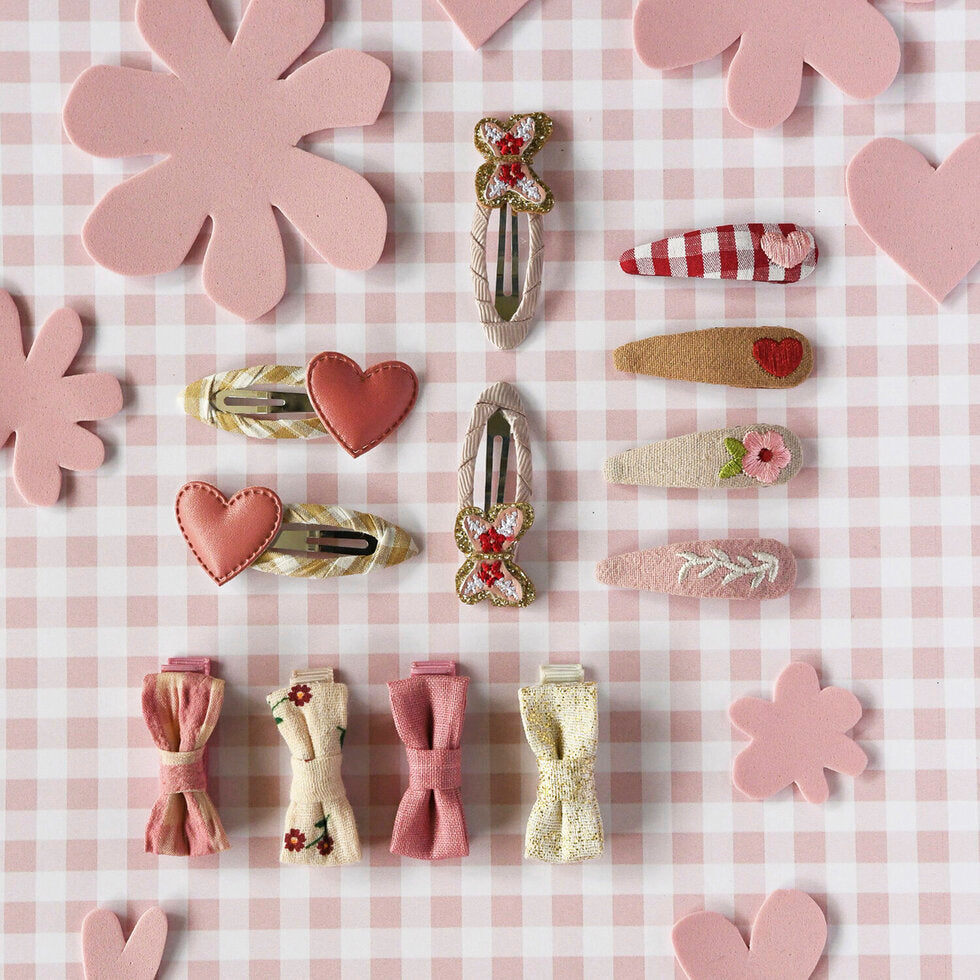 Gingham Heart Hair Clips - Rockahula - Grace and Fox