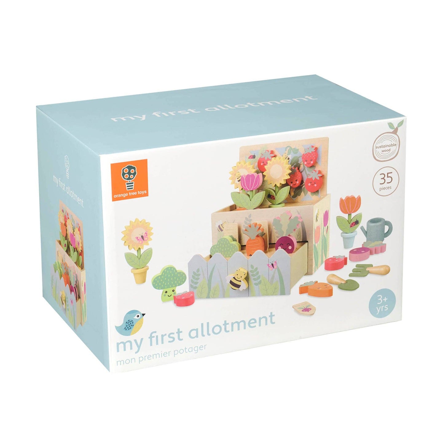 Packaging of My First Wooden Allotment by Orange Tree Toys showcasing included wooden pieces Orange Tree Toys - Grace and Fox