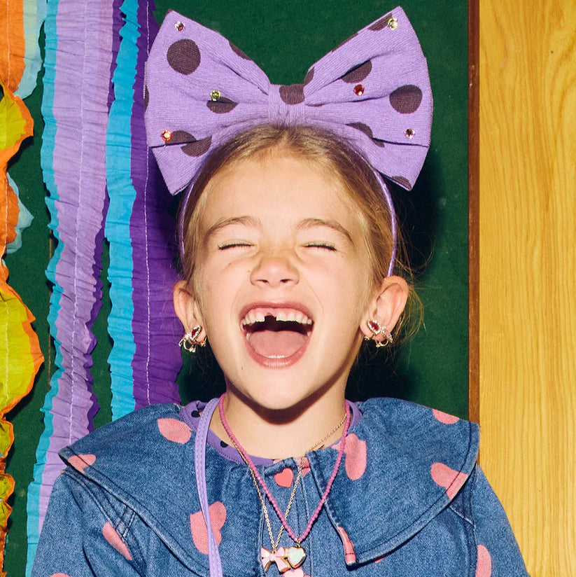 Stych - Polka Dot Statement Bow Headband Purple - Grace and Fox