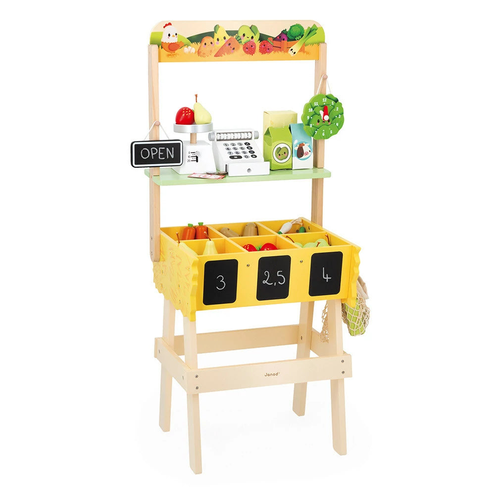 Janod Wooden Farm Market Playset with 58 Accessories