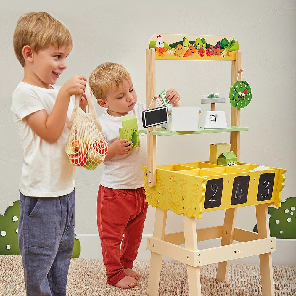 Janod Wooden Farm Market Playset with 58 Accessories