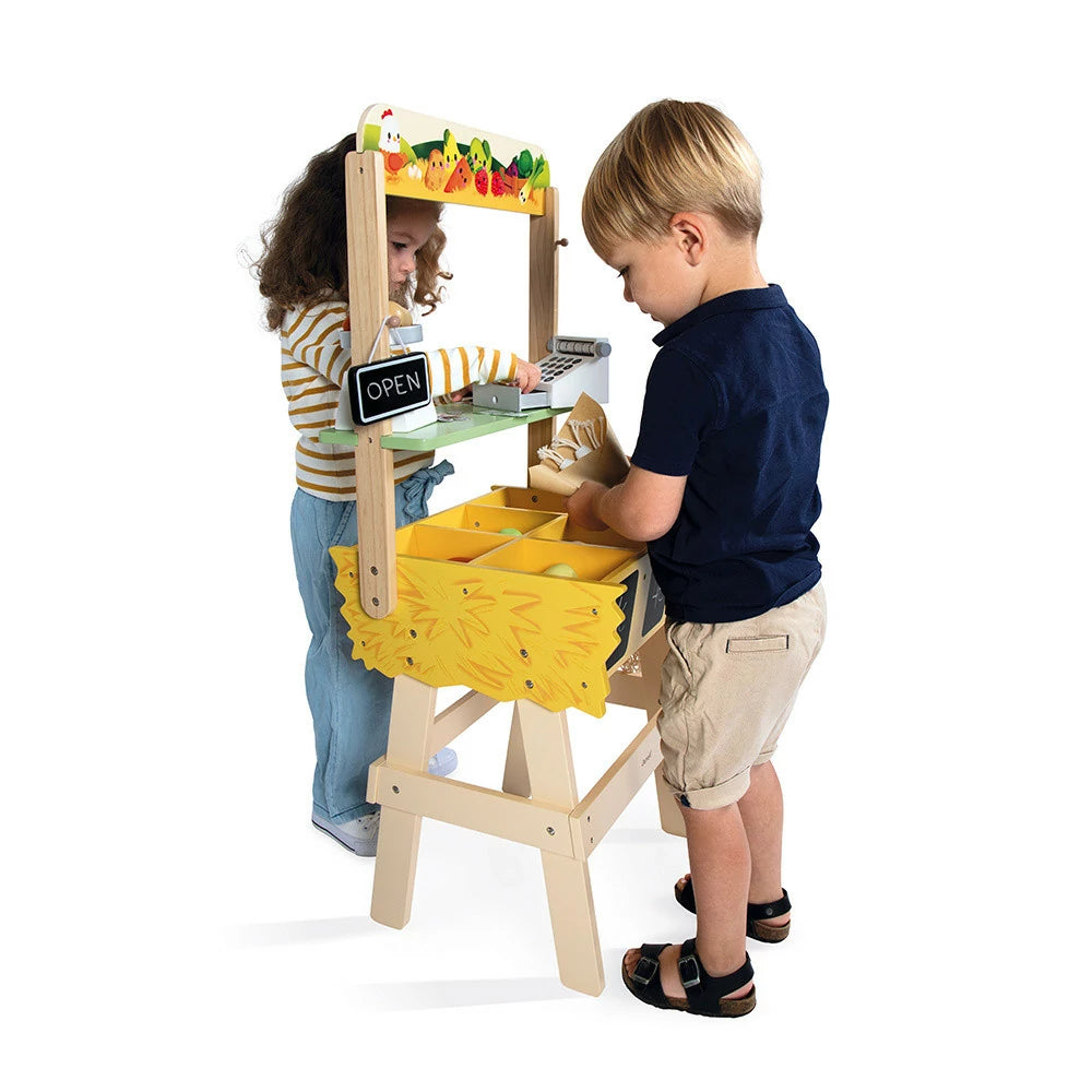Janod Wooden Farm Market Playset with 58 Accessories
