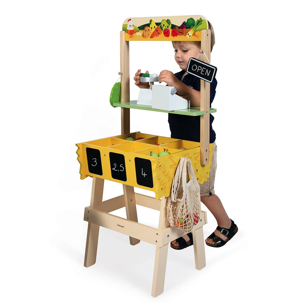 Janod Wooden Farm Market Playset with 58 Accessories