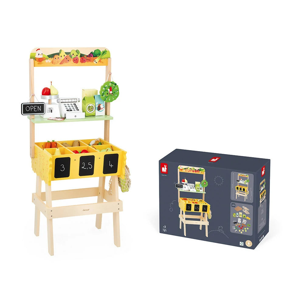 Janod Wooden Farm Market Playset with 58 Accessories