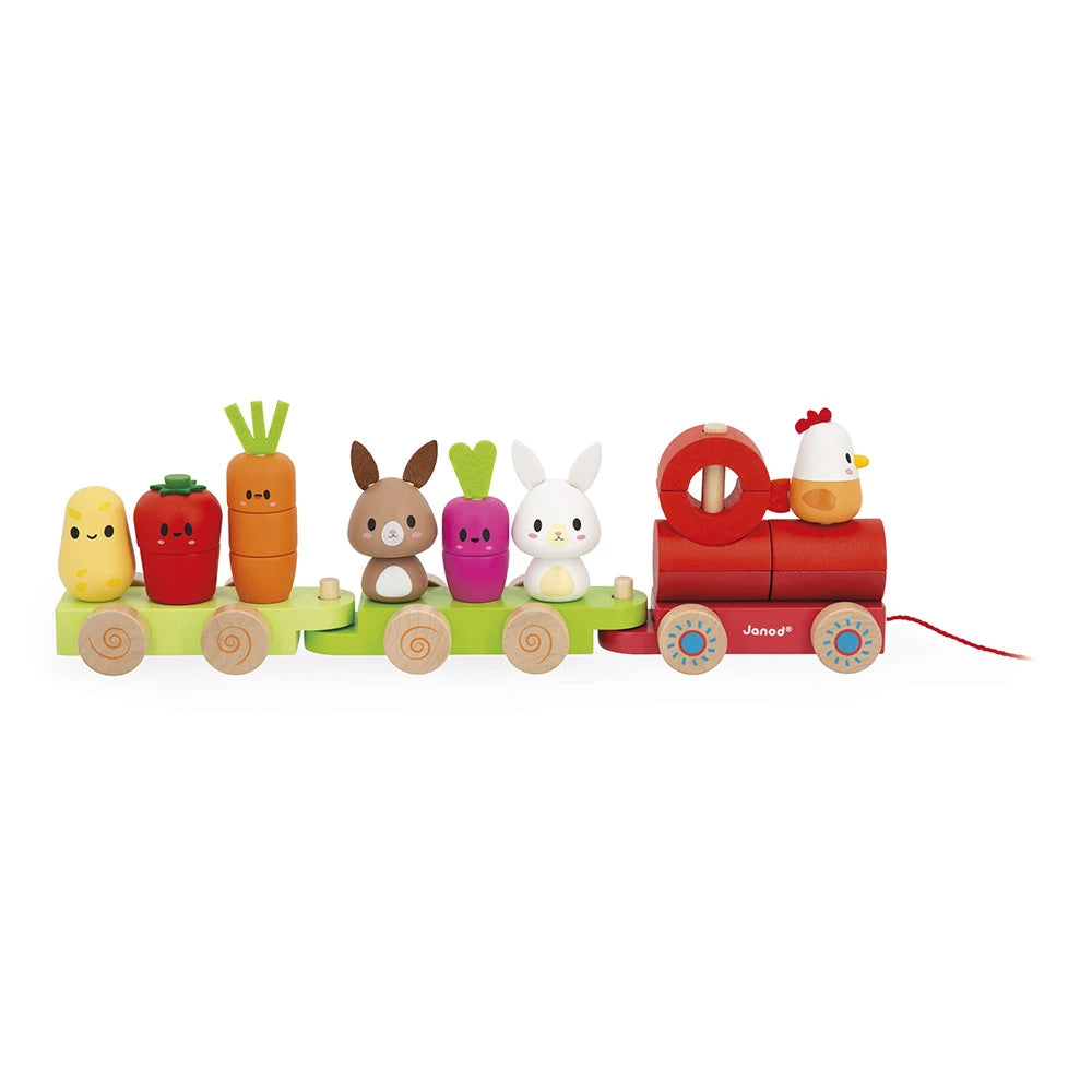 Janod Wooden Pull-Along Train with Farm Animals & Veggies - Grace and Fox