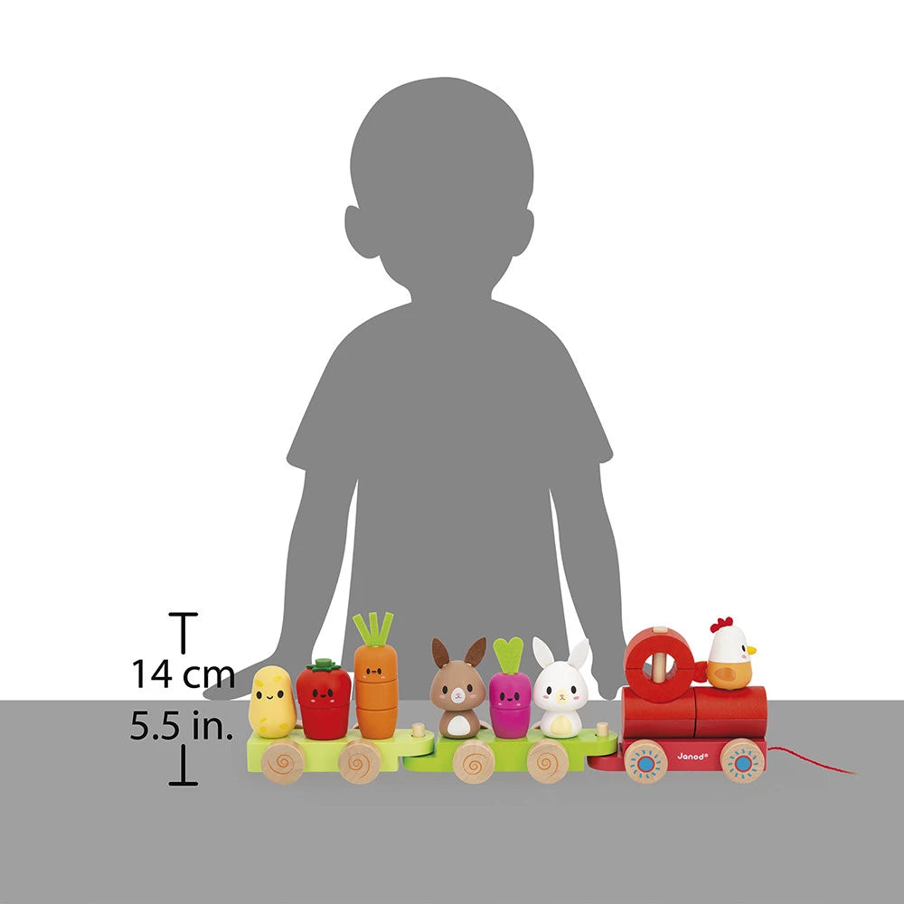 Janod Wooden Pull-Along Train with Farm Animals & Veggies - Grace and Fox