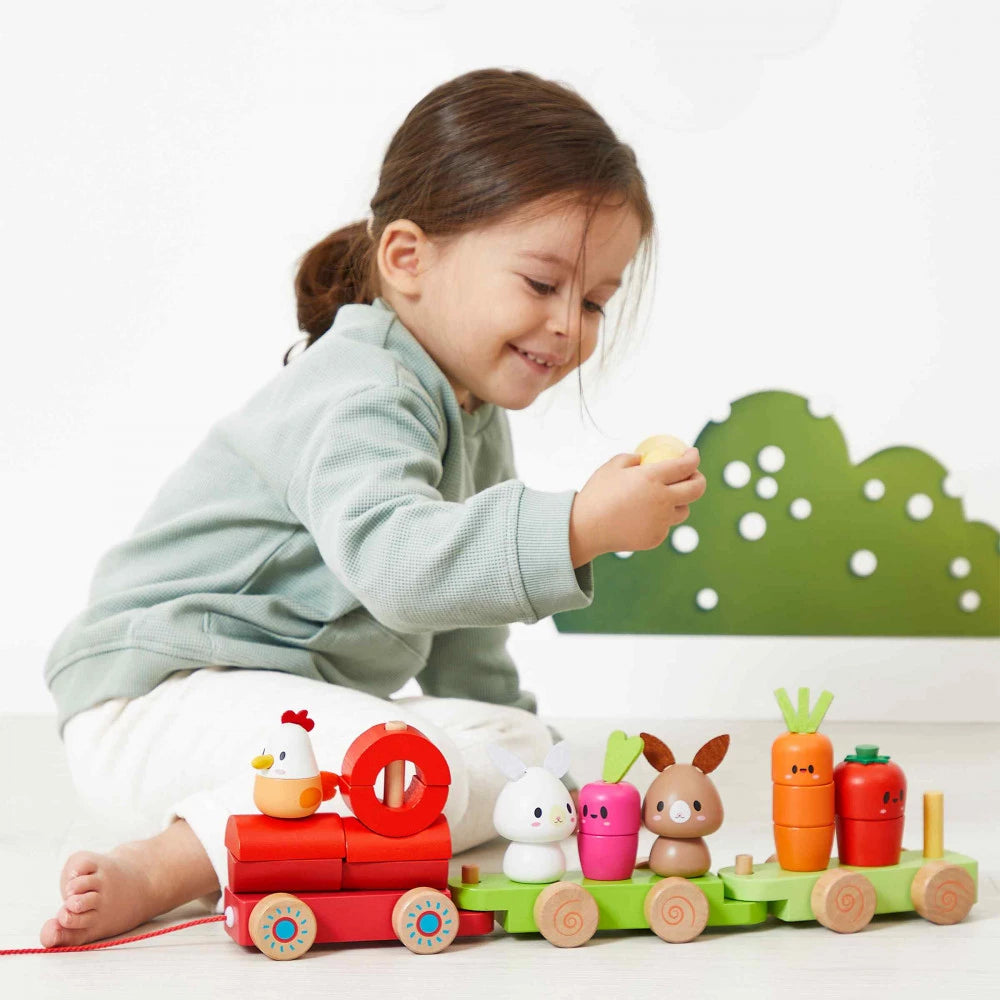Janod Wooden Pull-Along Train with Farm Animals & Veggies - Grace and Fox