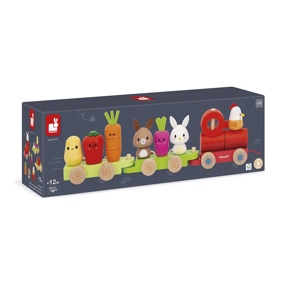 Janod Wooden Pull-Along Train with Farm Animals & Veggies - Grace and Fox