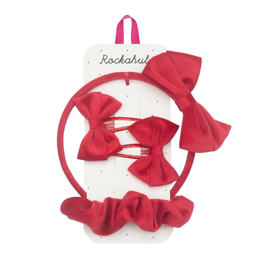 Velvet Bow School Hair Set Red - Rockahula - Grace and Fox