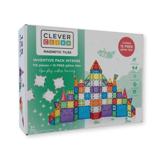 Cleverclixx Inventive Pack Intense Limited Edition – 125-Piece Magnetic Tile Building Set - Grace and Fox
