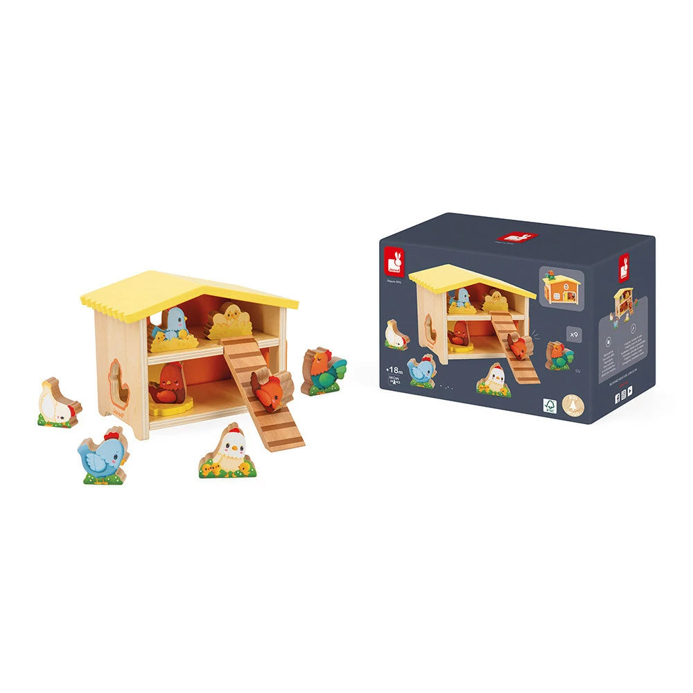 Janod Wooden My First Chicken Coop Shape Sorting Toy - Grace and Fox